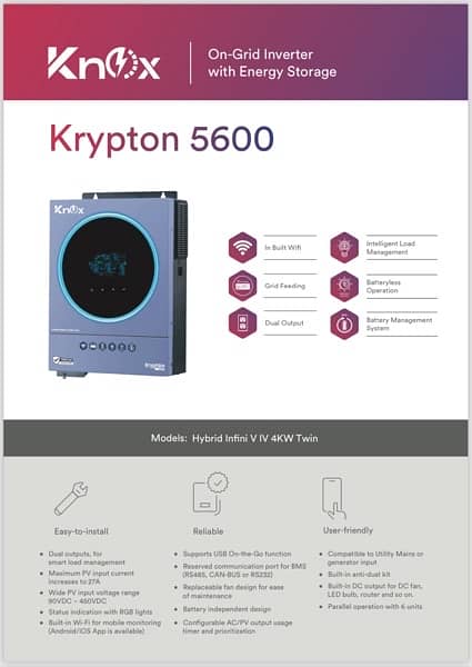 Knox Krypton 5600 4kw 24vdc Dual Output Hybrid Solar Inverter Wifi BMS 0