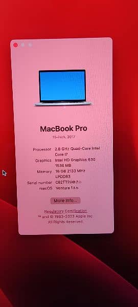 MacBook Pro Ratina  (15 2017) Touch Bar 16/256 Core i7 13