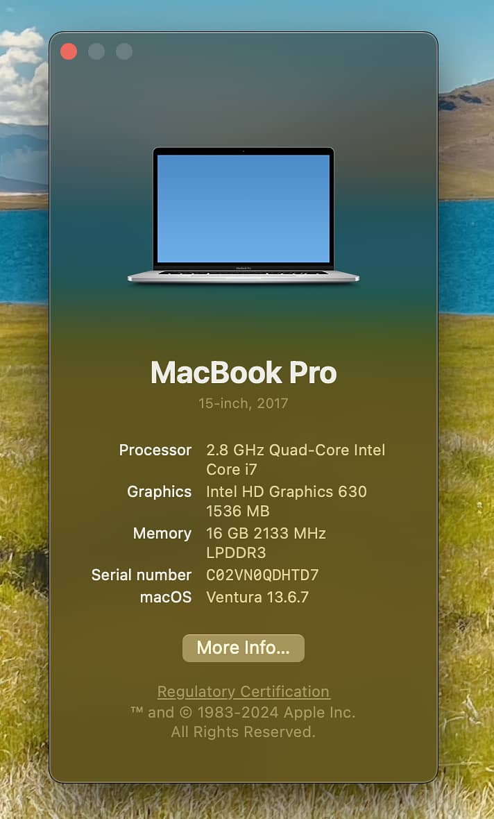 Macbook Pro 2017 15''inch 16gb Ram 256gb Ssd 2