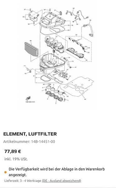 Yamaha YZF R1  Orginal  Element Air Filter 3