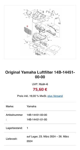 Yamaha YZF R1  Orginal  Element Air Filter 4