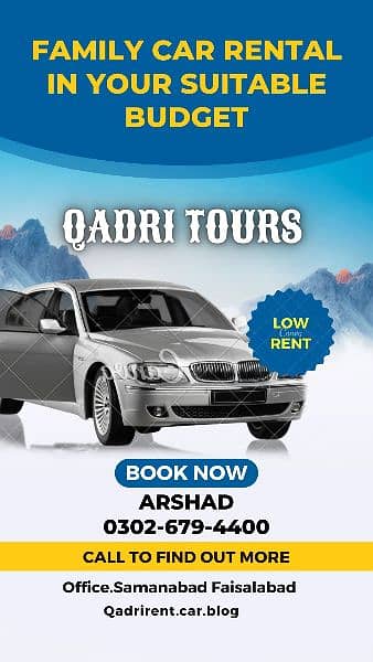 Qadri Rent A Car & Tours Samanabad FSD 03218523000 03026794400 4