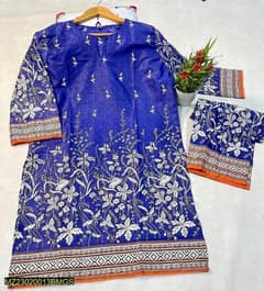 2 pcs women's stitched lawn printed shirt & trouser