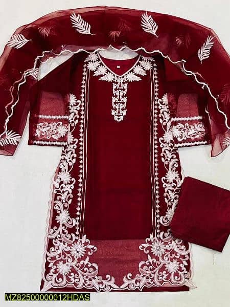 3 Pcs Women's Stitched Organza Suit 4