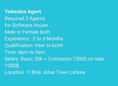 Two *Telesales Agent*
Required Male or female in software house