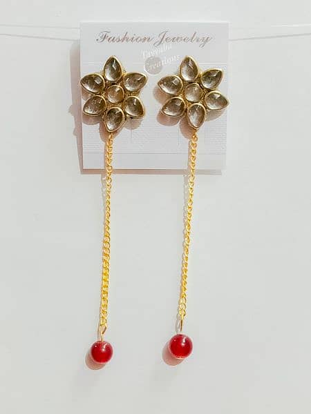 Long Chain Kundan Earrings Handmade Jewellery 2