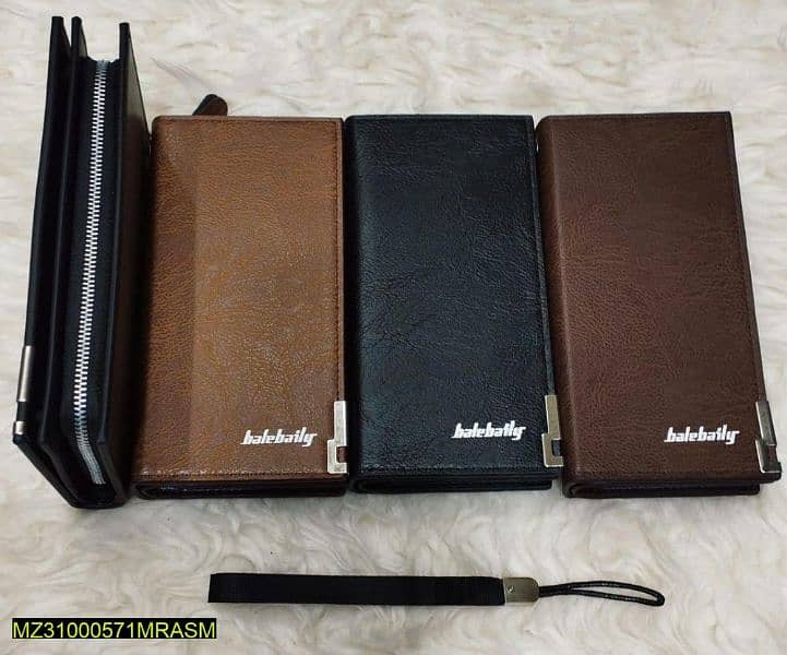 Men's Leather Plain Bi-fold Long Wallet 2
