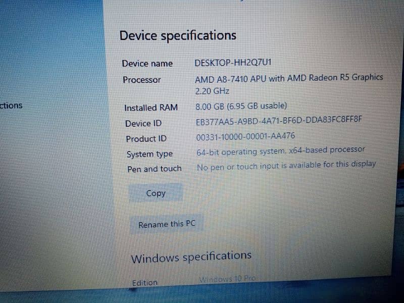 HP A8 7th generation RAM 8gb SSD card 256gb full HD display 6