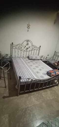 Iron bed with sides table and 4 sofa
