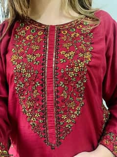 2 pcs women's stitched Linen Embroidered Suit