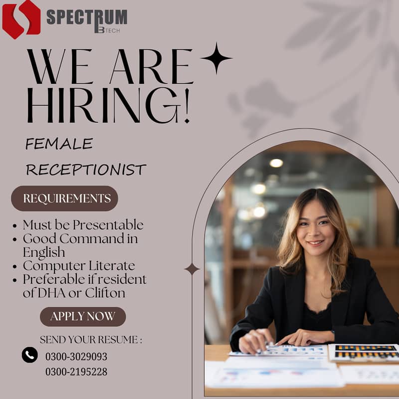 Front Desk Receptionist( Female) Receptionist Job 0