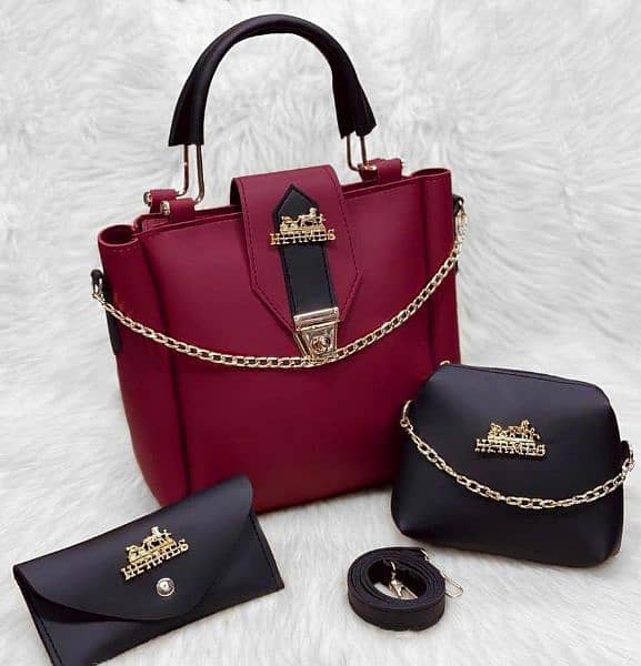 PU Leather Plain Hand Bag For Girls and Women  
* 6