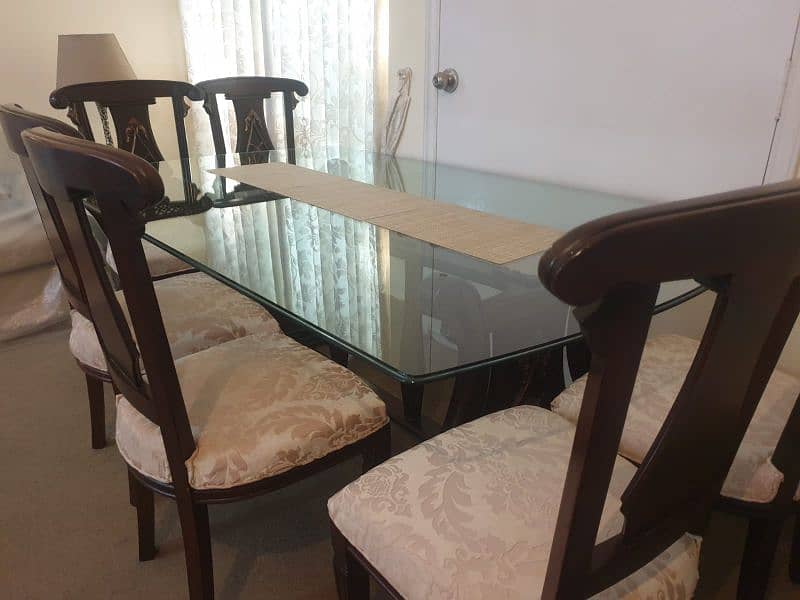 6 seater dining table with glass table for sale 1