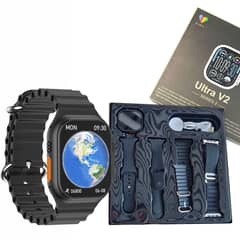 Ultra V2 New Fashion 2.2 Large Screen With 4 Straps Smart Watch Black