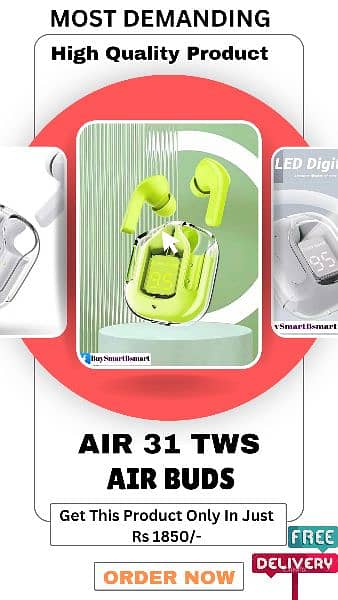 Air 31 TWS Earbuds, LED Digital Display Case 1
