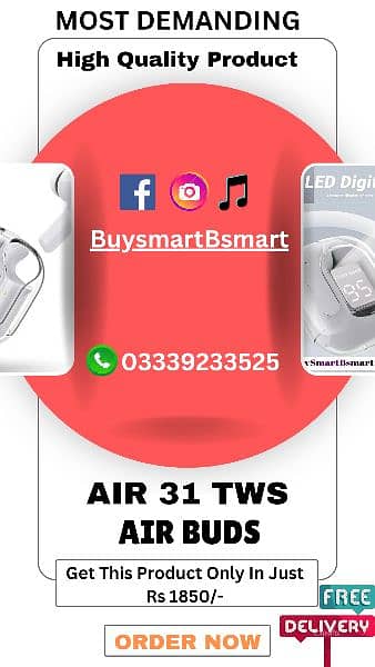 Air 31 TWS Earbuds, LED Digital Display Case 3