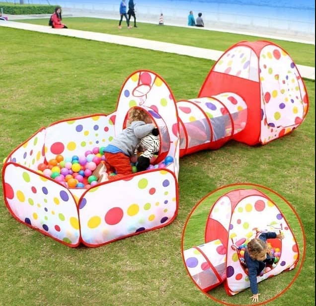 3 in 1 Toddler Kids Play Tunnel Tent Ball Pit In/Outdoor Play Tent 1