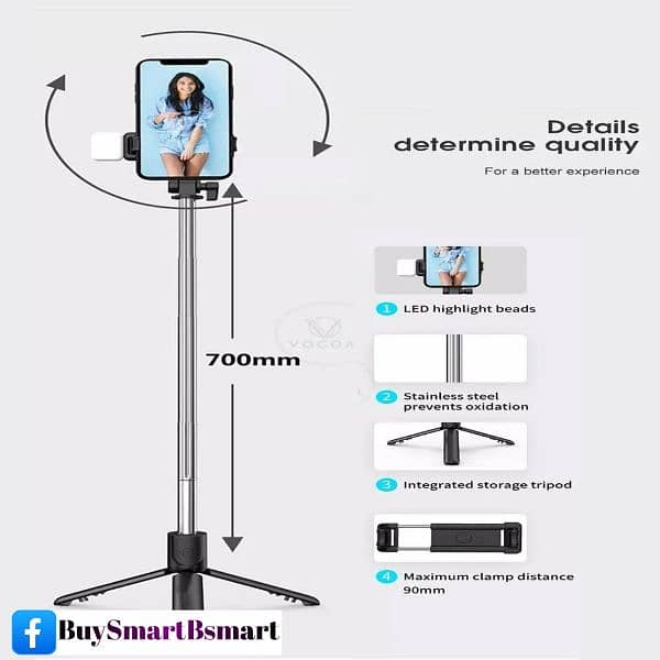 Selfie Stick With LED Light Mini Tripod Stand 4