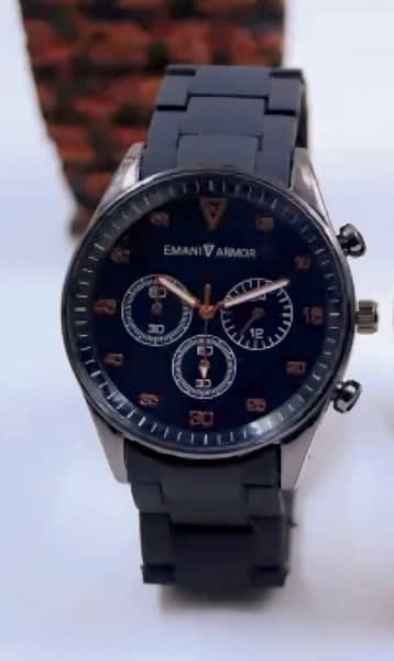 Emporio Armani Mens Tachymeter Triple Chronograph Wrist Watch-blue 1