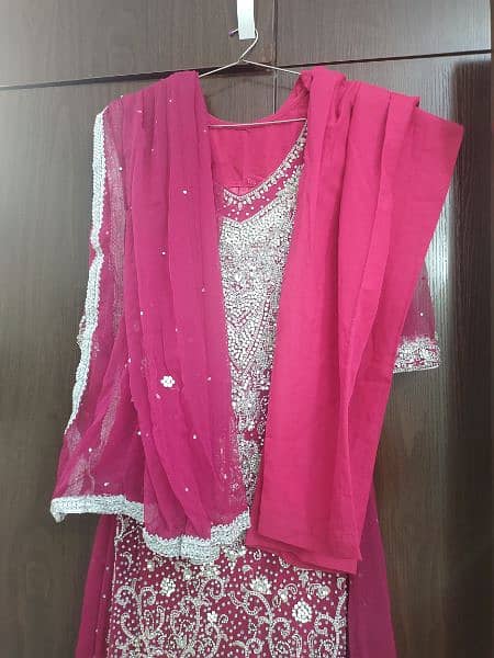 Beautiful Long Pink Maxi Heavy Embroidered 3 piece suit 5