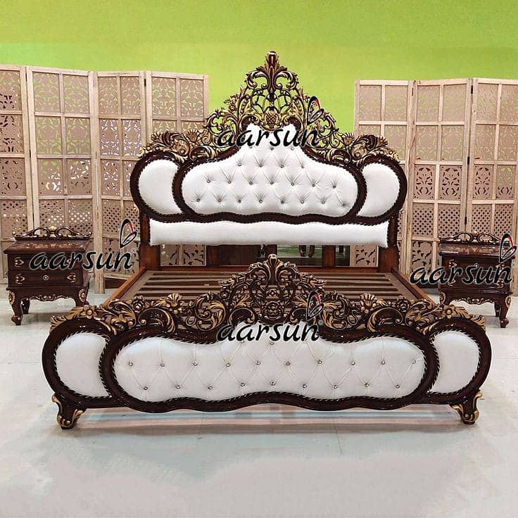 Bed, Side table, King size bed, double bed, sheesham wooden bed 11