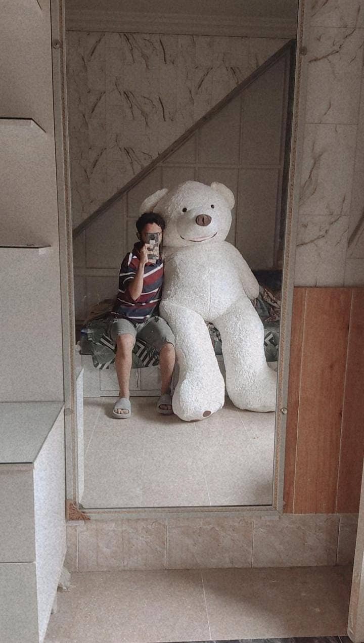 White Fluffy American Teddy bear 8" feet height 1