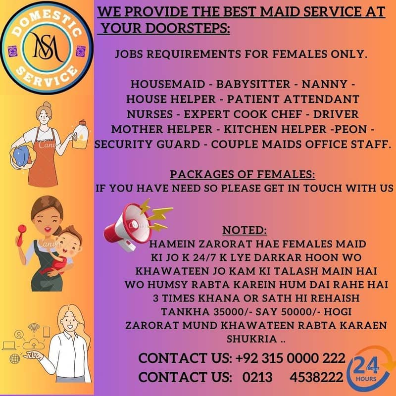 House Maids | Helpers | Cook | Nanny | Couple | Peon | Patient Care 1