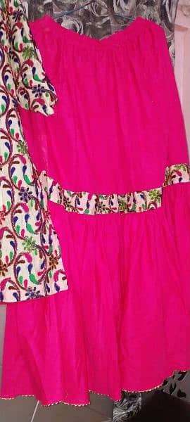 3 piece dress. kashees dupatta, Chata Pati short shirt with gharara. 2