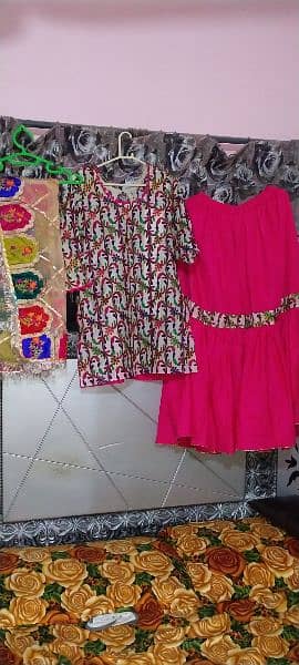 3 piece dress. kashees dupatta, Chata Pati short shirt with gharara. 3
