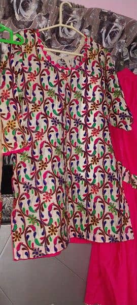 3 piece dress. kashees dupatta, Chata Pati short shirt with gharara. 5