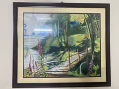 Beautiful Hand painted Landscape - Bridge by the River