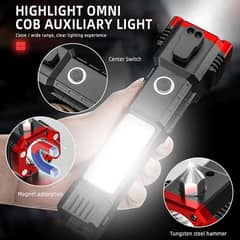 USB Charging Super Bright LED Flashlight With Safety Hammer Side Light