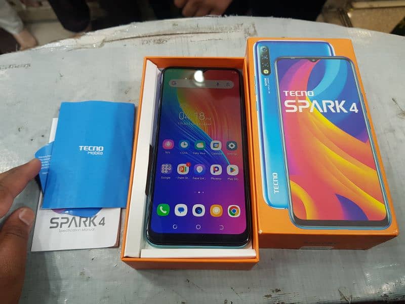 tecno spark4 with box new condition duel sim 4