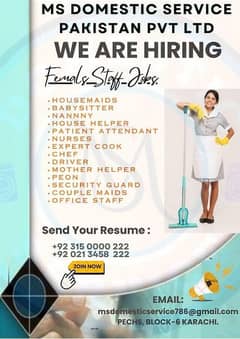 Domestic Staff, Jobs Available,  Staff Required, Jobs Available
