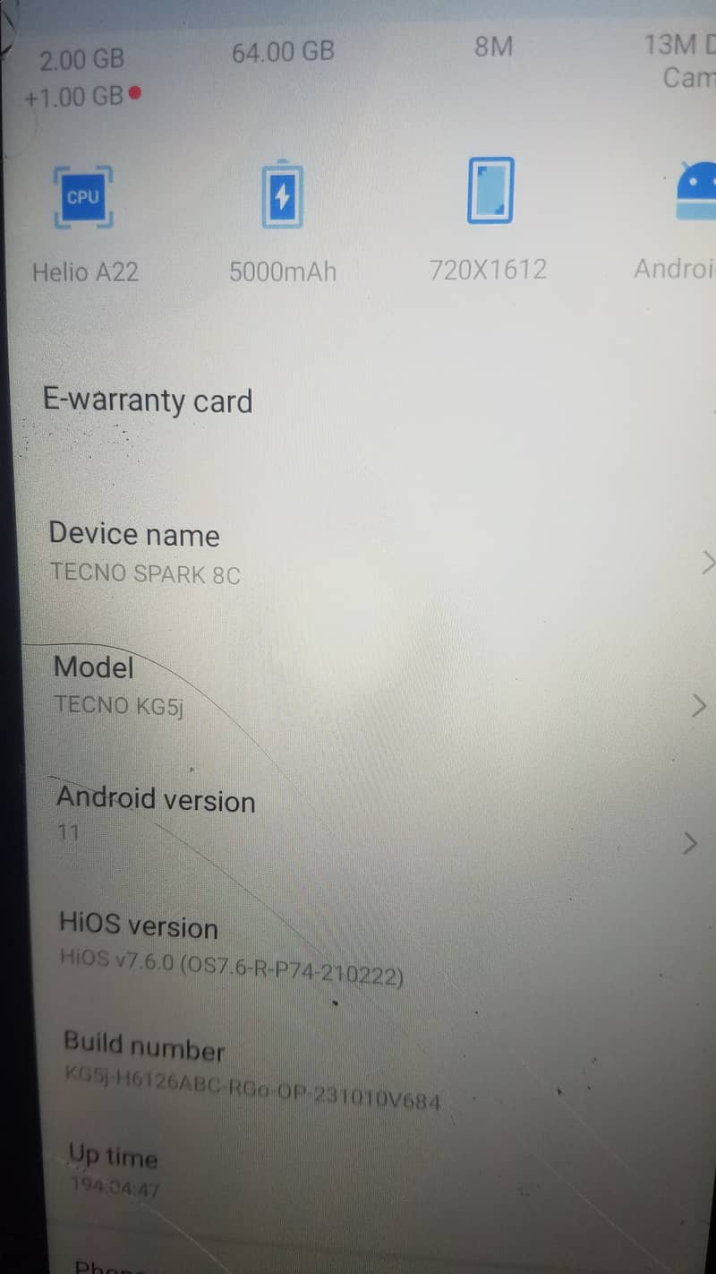 10_9 condition Tecno spark 8c Android version 11 0