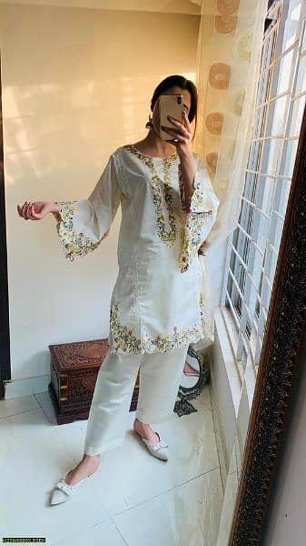 2 pcs women's stitched khaadi net Cuttwork Embroidered suit 2