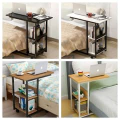 Bedside Laptop Table, Study Table with Shelves and wheels 0