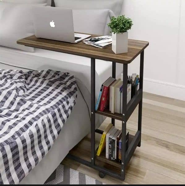 Bedside Laptop Table, Study Table with Shelves and wheels 1