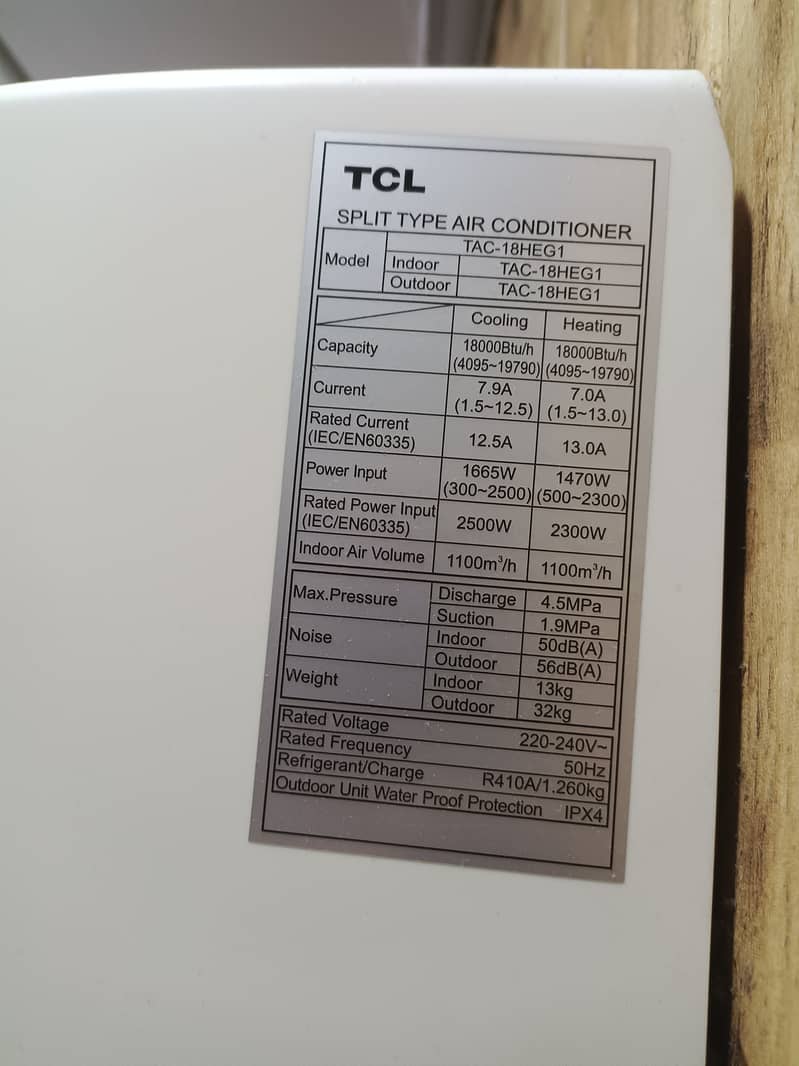 TCL inverter AC 1.5 ton oringal gas 1year used 4