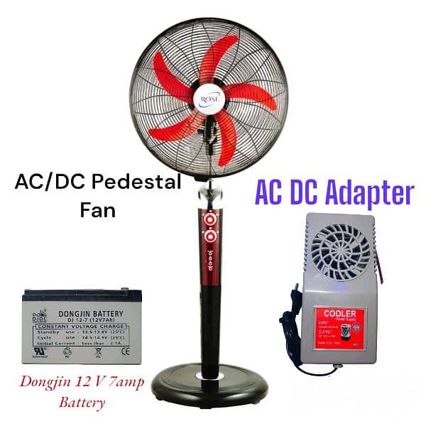 12 V Ac Dc pedestal fans with battery and adapter 12
