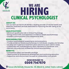 Clinical Psycgologist Required