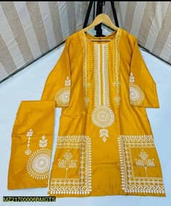 2pcs Women's Stiched Linen Block Printed Suit
