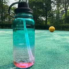 Large 48 Oz Glass Water Bottle with Straw & Time Marker