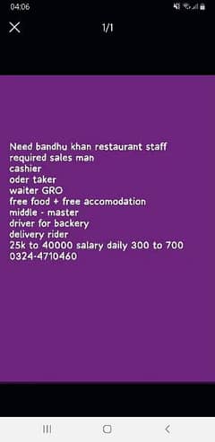 Cashier supervisor job required lahore