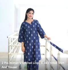 women's stitched linen block printed shirt and trouser