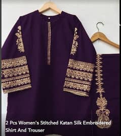 women's stitched kattan silk embroidered shirt and trouser