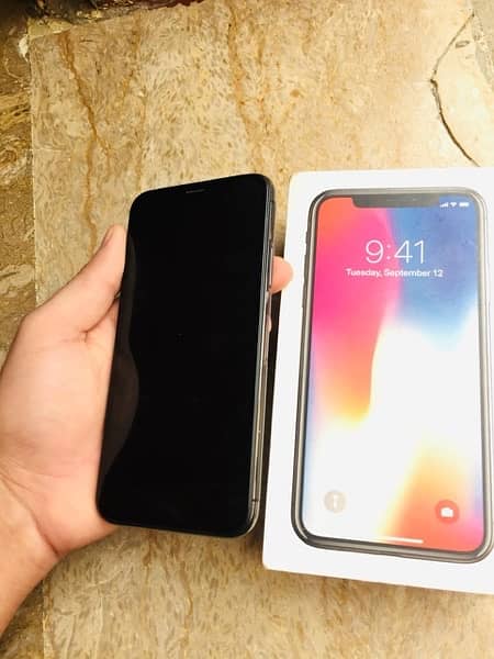 I phone x with box 64 gb open only face I’d set pta number 03111699774 4
