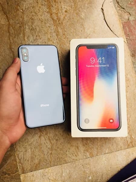 I phone x with box 64 gb open only face I’d set pta number 03111699774 5