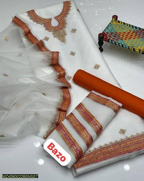 new 3pcs organza unstiched Embroided suit 1