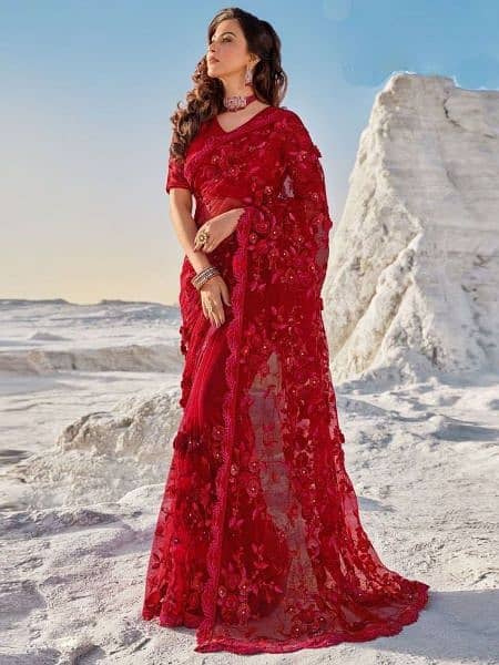 Thread Embroided Saree with Heavy net sleeves Home Delivery Available 3